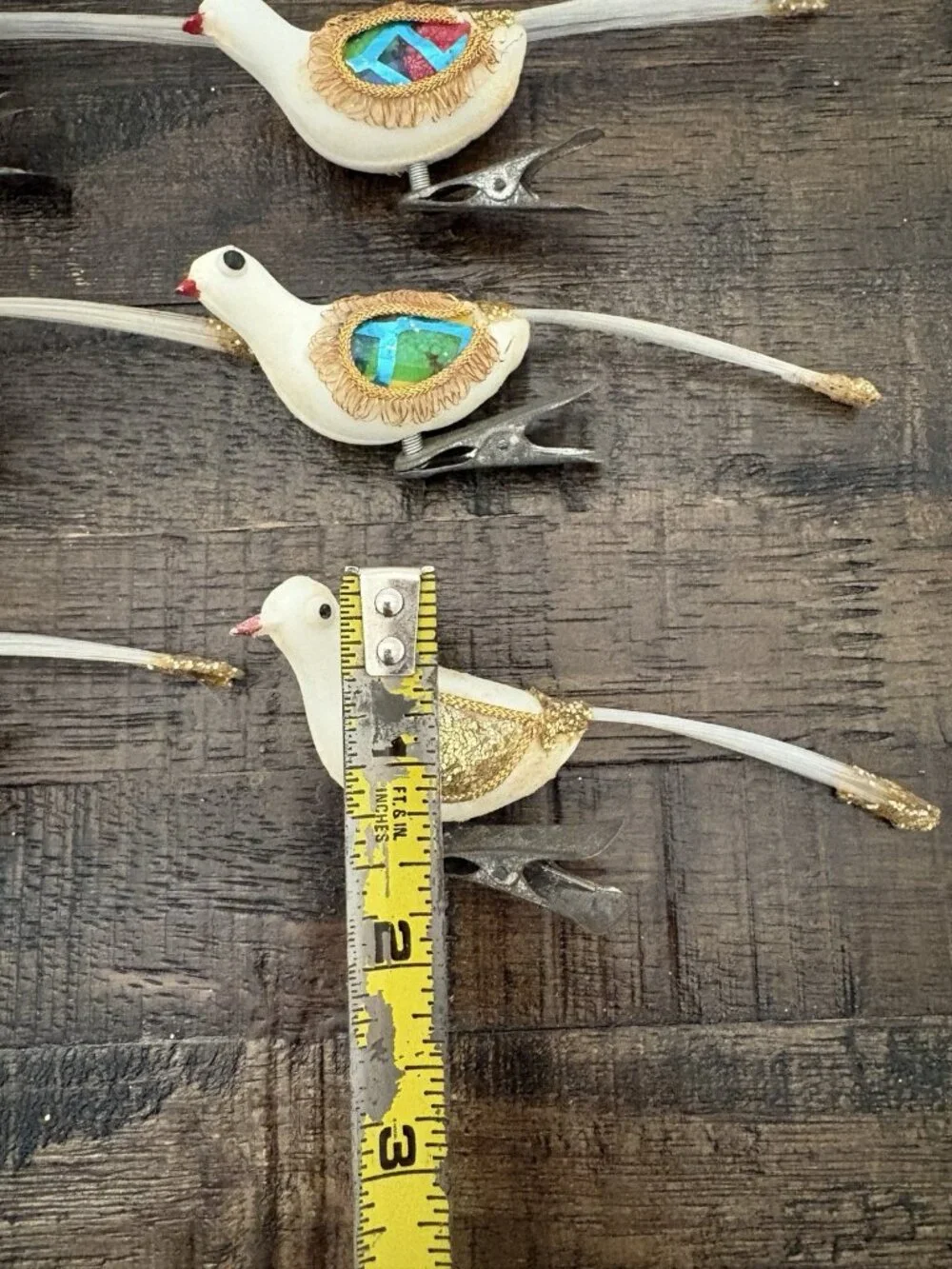 Vintage Birds Dove Christmas Ornaments Flocked Glitter 7.5